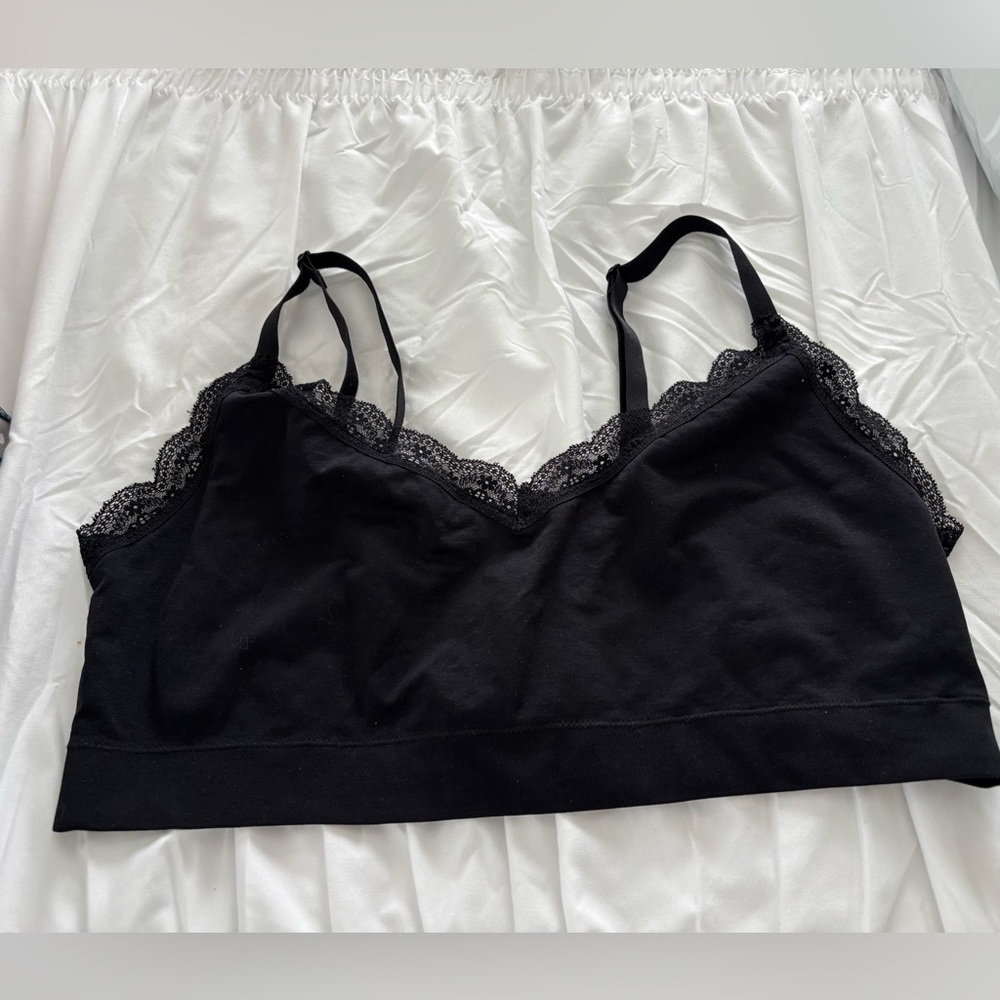 Altered State, size C (38 C) Elegant Black Lace Trim Bralette. Silky. Pullover.